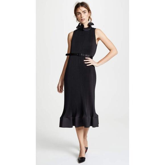 open lace back dress Tibi Edith Pleating Sleeveless Dress Pebble Grey